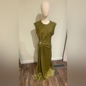House of Harlow 1960 x Revolve Olive Green Satin Keyhole Maxi Dress with Slit